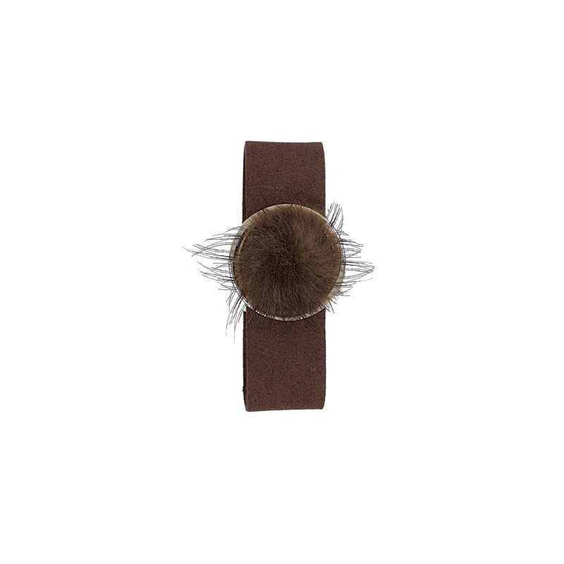 Leder Armband mit Puschel braun